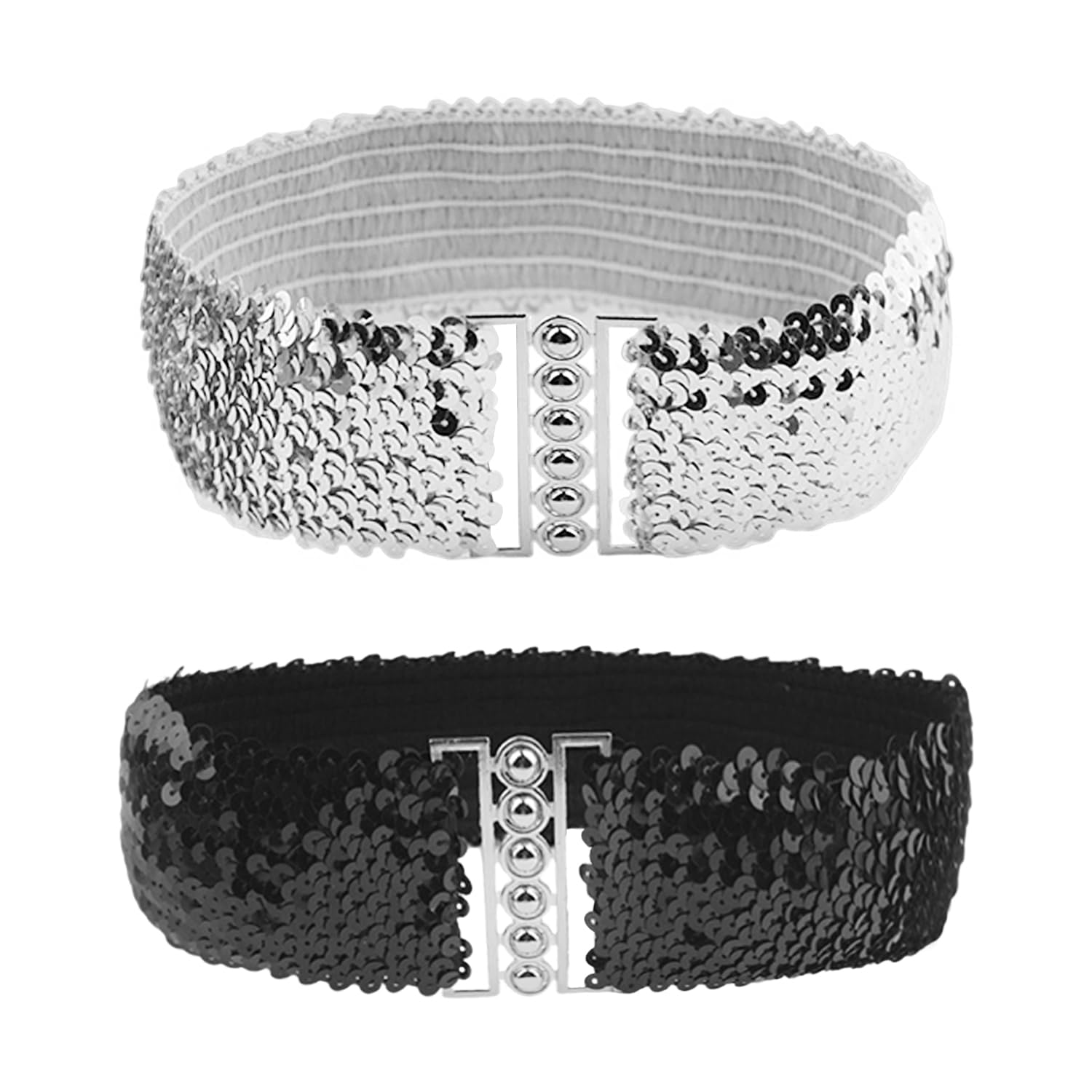 FFDHWU 2 Pieces Women'S Glitter Belt, Sequin Wide Belt, Metal Buckle Fashion Belt, Elastic Elastic Waistband, Adjustable Waistband, Suitable For Dresses, Jeans
