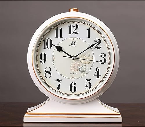 Wcxixo Reloj de repisa, reloj silencioso de decoración de batería en estilo europeo, diseño de mesa antiguo, números arábigos, funciona con pilas,
