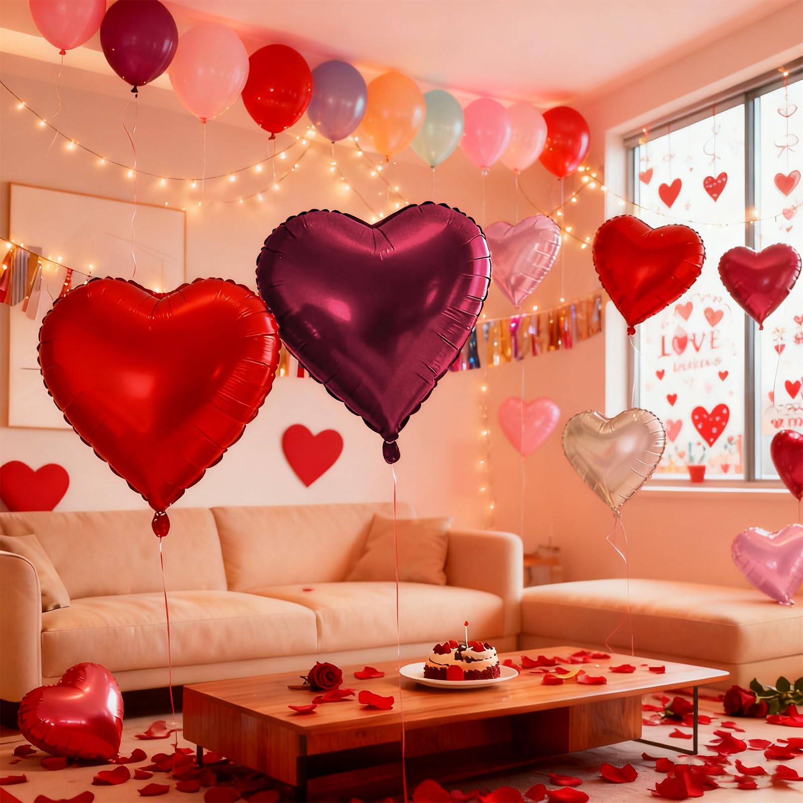 QIFU Red Pink Heart Balloons 12pcs, Dark Red Gold Pink Love Heart Balloons Valentines Balloon - Image 4
