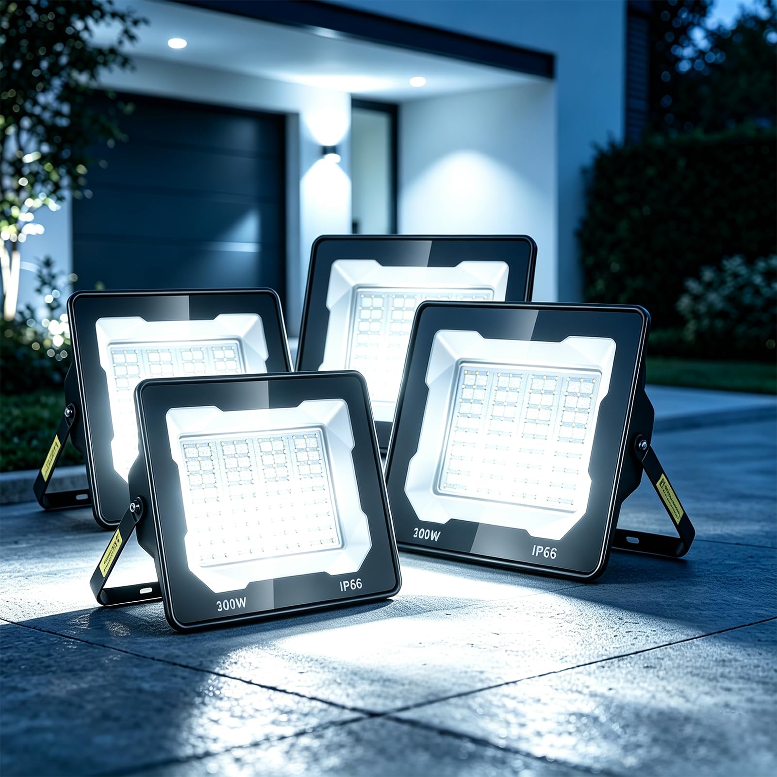 Viugreum 300W Led Floodlight 4 Packs 30000LM Security Light 6500K IP66 Waterproof Outside Flood Lights Mains Powered, 180° Beam Angle Flood Light Outdoor Spotlight for Garden Patio Garage