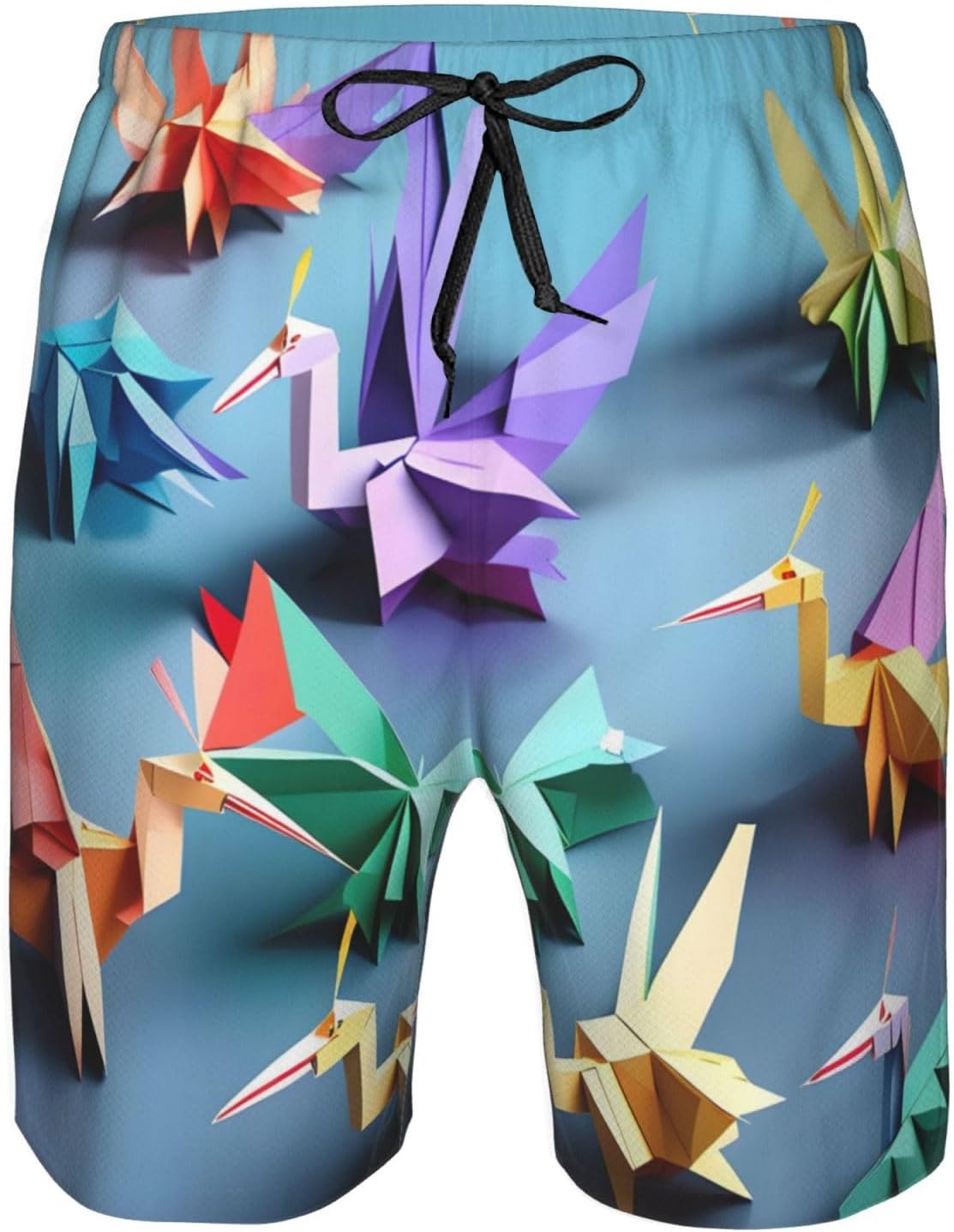Origami Multicolor Papercraft Cranes Print Men's Quick-Drying Shorts Casual Beach Pants Stretch Waist Shorts and Pockets
