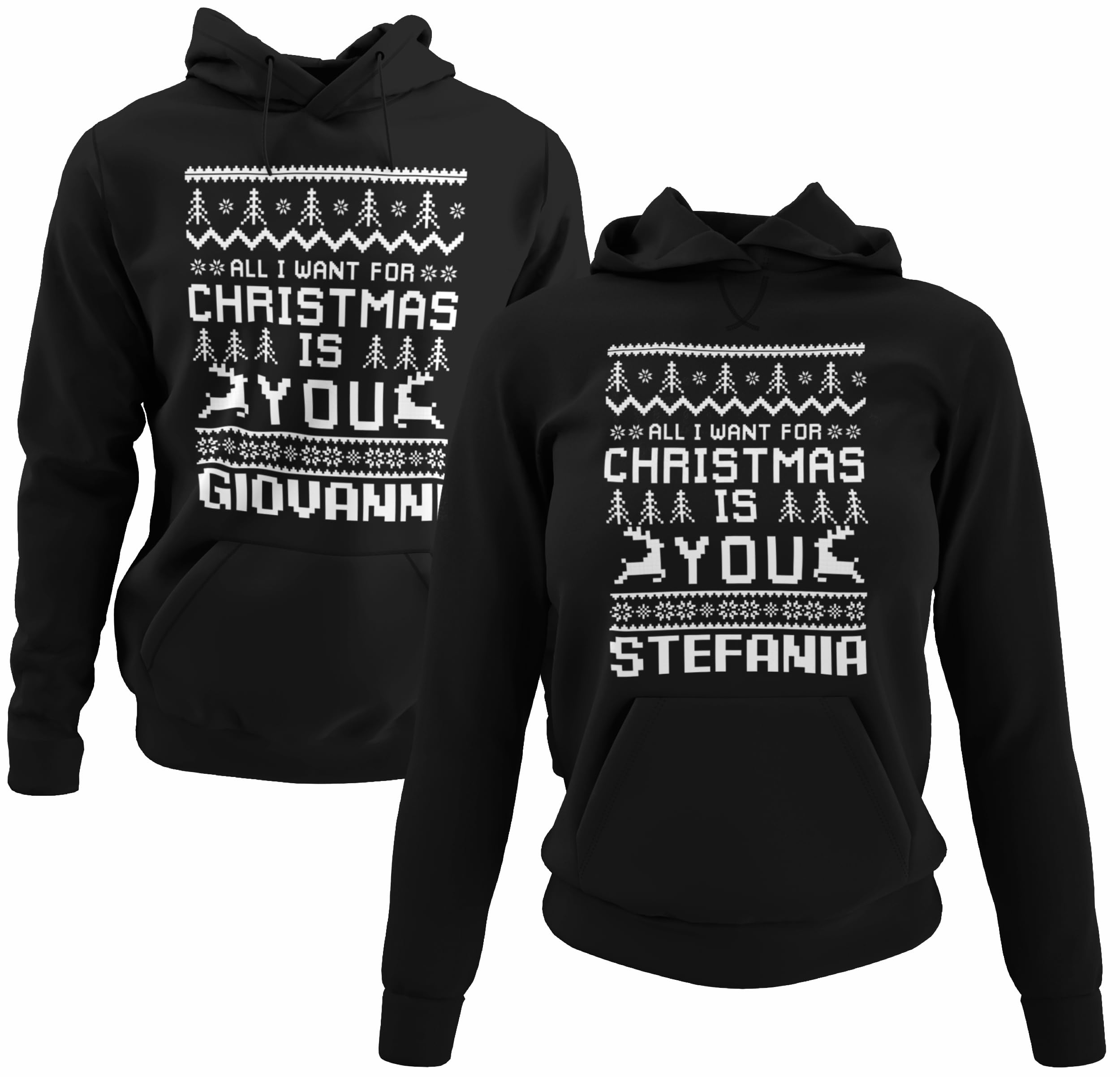 fashwork Coppia Felpe con Cappuccio Natale Natalizie Uomo Donna Personalizzabili Lui lei Pupazzo di Neve - Idea Regalo Natale