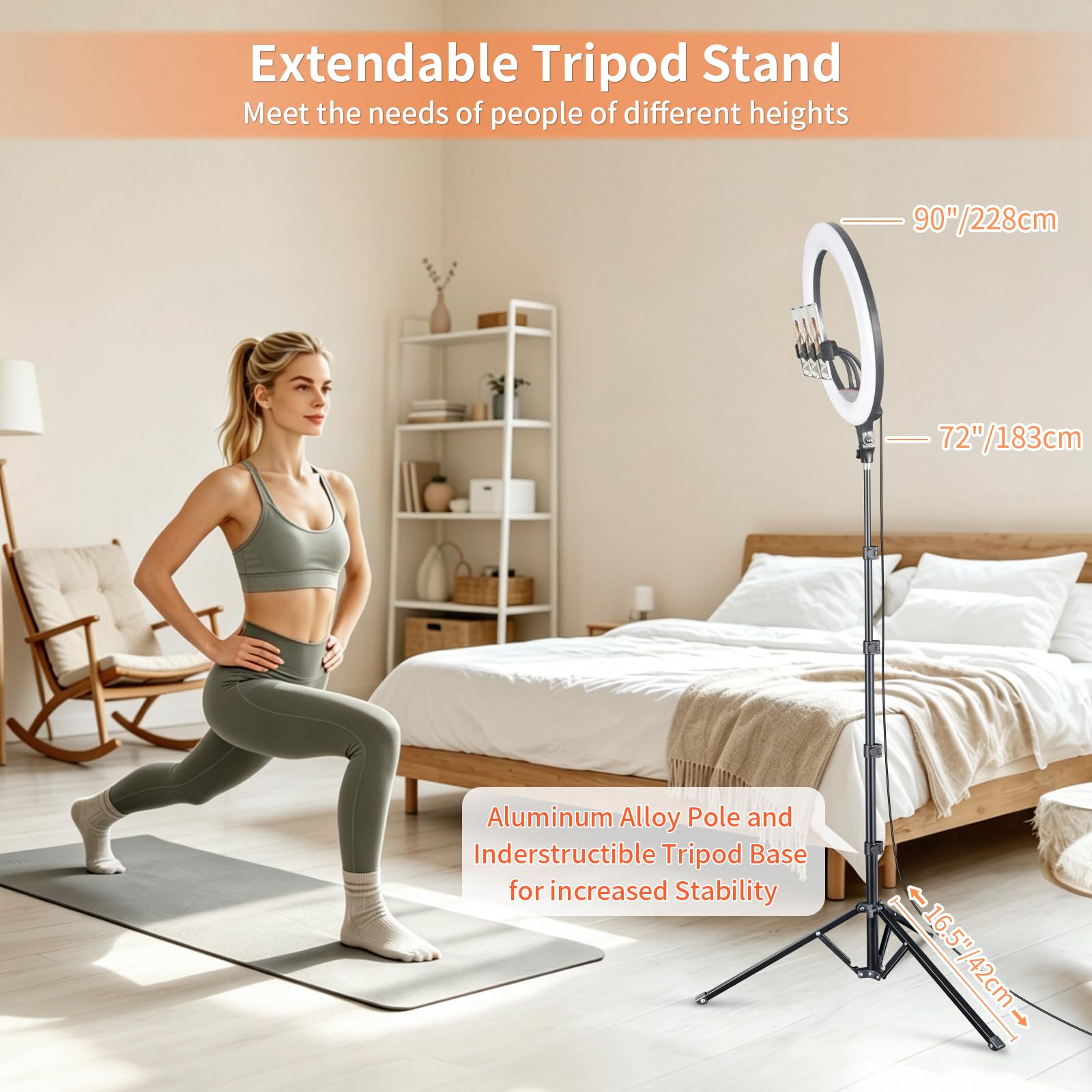 18 Zoll Ringlicht Groß mit Stativ Handy | 26 RGB-Modus Ring Light mit 3 Telefonhaltern, Dimmbar Ringleuchte für YouTube, TikTok, Streaming, Make-up, Kamera