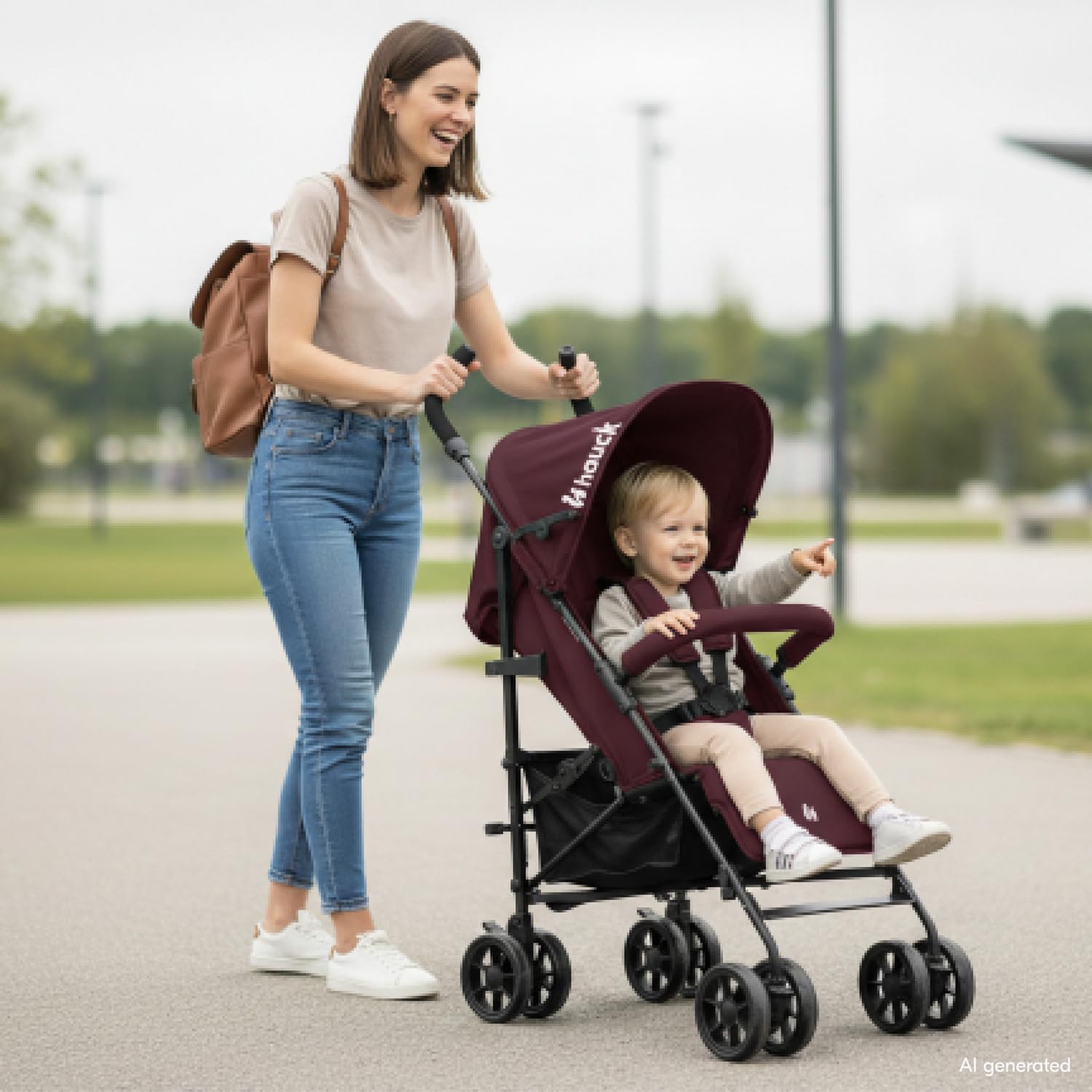hauck Fold N Care Carrito Bebe Ultraligero - Silla de Paseo para Niños desde 6 Meses hasta 22 kg - 7,6 kg Compacta - Reclinable - Protección Solar UV 50+ - Cesta XL - Blackberry