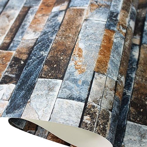 Miniatura 3 de QIHANG Papel tapiz tridimensional de ladrillo para pared, ladrillos texturizados en 3D, color cian-azul, 1.73 pies de ancho x 32.8 pies de largo