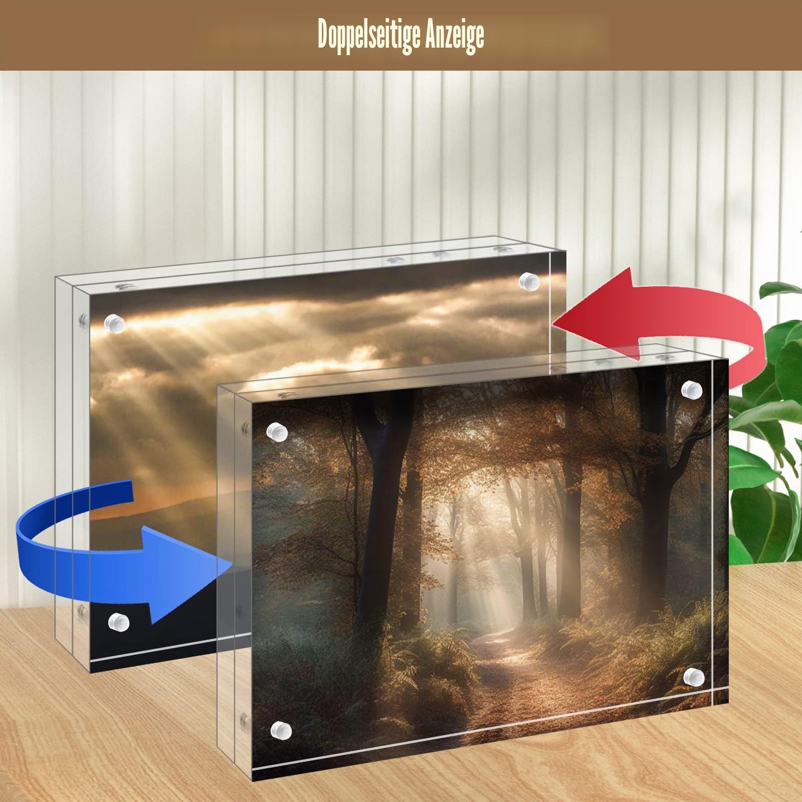 Egofine Magnetischer Bilderrahmen 15 x 20 cm Acrylrahmen 4 Packung, 20mm dicker rahmenlose klare schwebende Rahmen, Magnetischer doppelseitiger Fotorahmen, freistehender Desktop