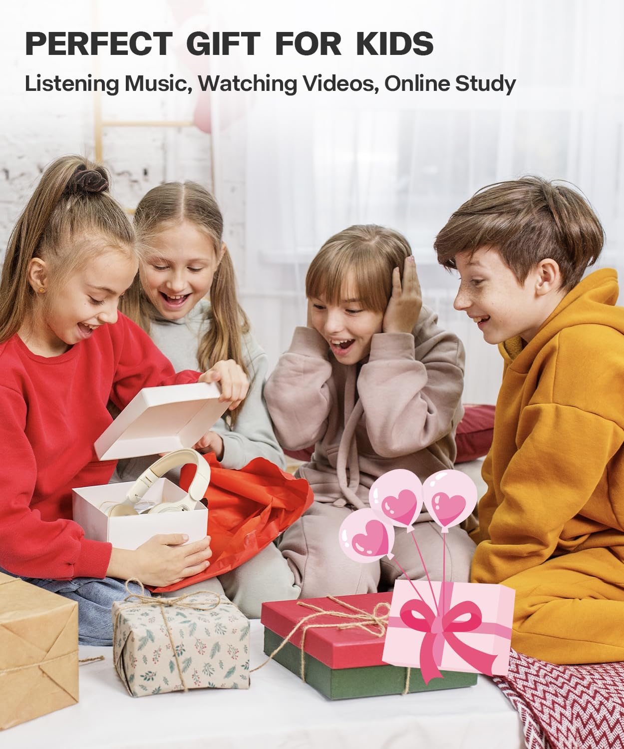 Dziecięce słuchawki nauszne Bluetooth, bezprzewodowe zestawy słuchawkowe Bluetooth 5.3, wbudowany mikrofon, wygodne noszenie i dźwięk HD, słuchawki dla dzieci dla chłopców, dziewcząt, do