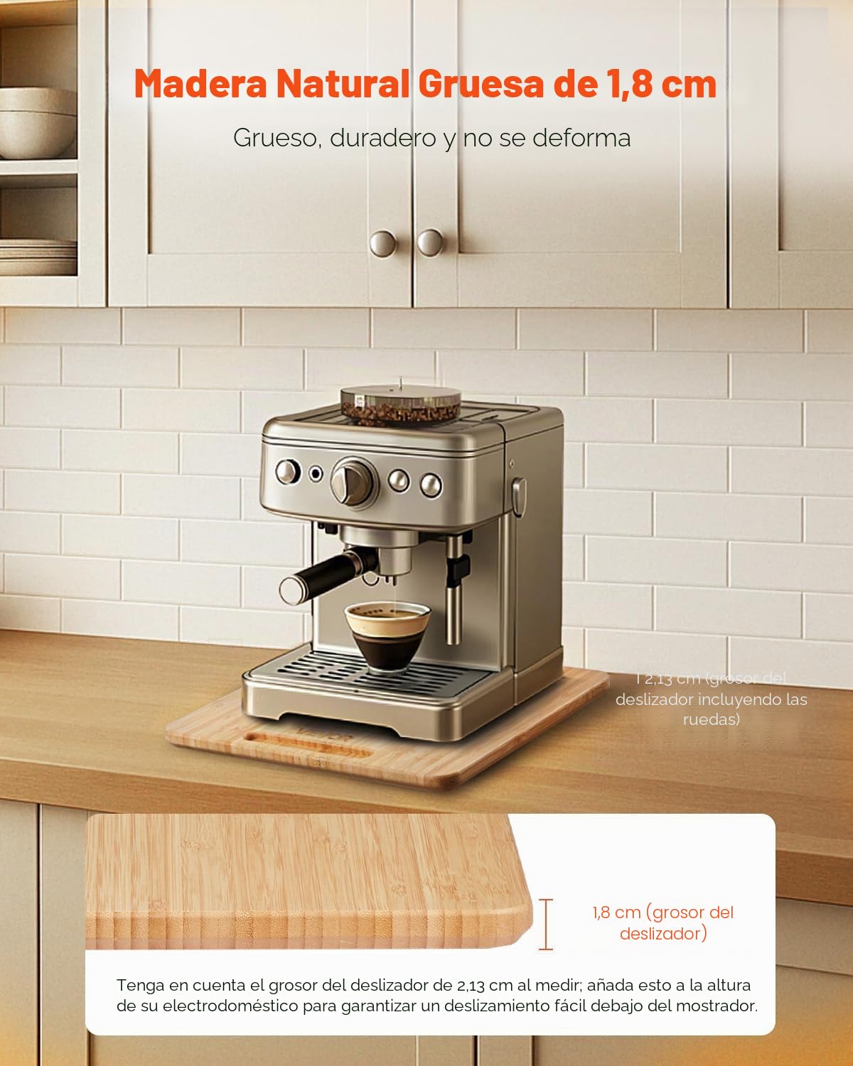 VEVOR Deslizador para Electrodomésticos 267 x 330 x 21 mm Bandeja Deslizante de Madera Grosor de 1,8 cm con Ruedas de Goma y Asa Hueca Ideal para Cafeteras y Encimeras de Cocina, Color Madera