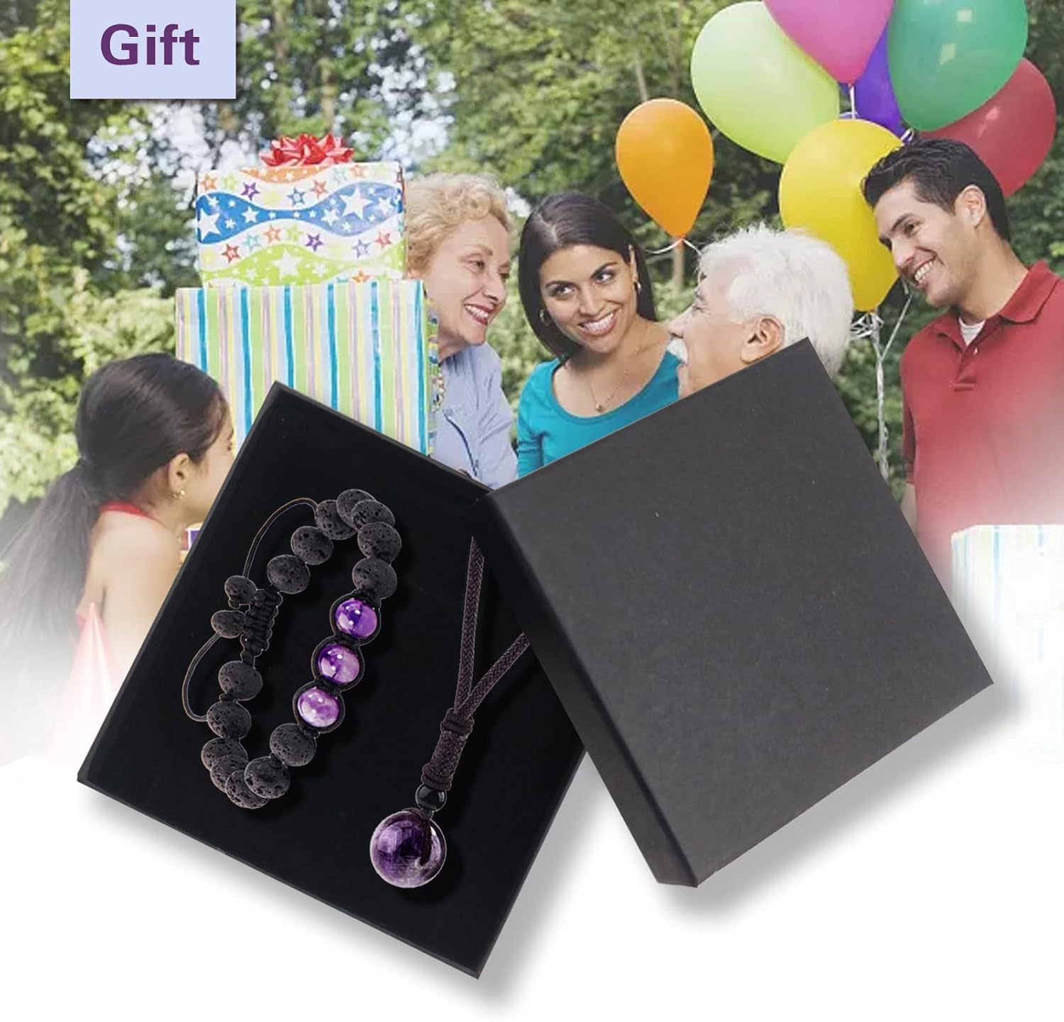 Amethyst Crystal Lava Rock Anxiety Bracelets and Necklace Set, Self Care Stress Relief Bracelet Necklace Set, Natural Stone Energy Crystal Protection Bracelets for Yoga Meditation(Amethyst) - Image 7