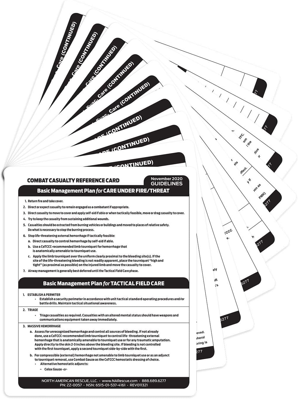 North American Rescue Combat Casualty Reference Card (TCCC) NAR Cards for Medic, Care Under Fire, Tactical Field Care, TACEVAC (ZZ-0057)