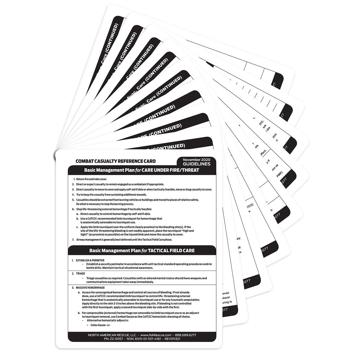 North American Rescue Combat Casualty Reference Card (TCCC) NAR Cards for Medic, Care Under Fire, Tactical Field Care, TACEVAC (ZZ-0057)