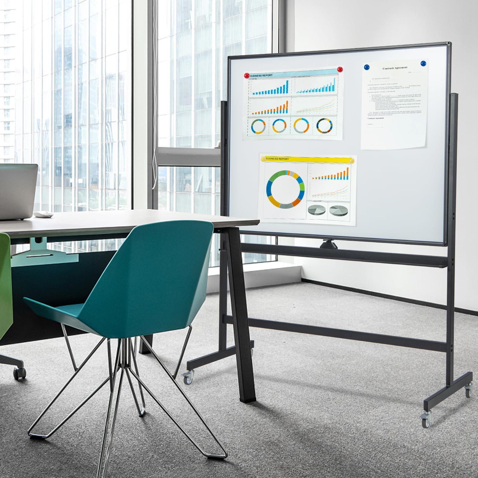 GOPLUS Whiteboard magnetisch mit Ständer, doppelseitiges White board mit Zubehör Set, Trocken abwischbar, mobiles Whiteboard höhenverstellbar, für Schule, Büro, Zuhause (120 x 90cm, Schwarz)