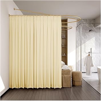 Clothing Store Fitting Room, U-Shaped Track Locker Room, Wall-Mounted Store Beauty Salon Lounge Health Museum Privacy Partition Screen, Tencel Curtain Kit