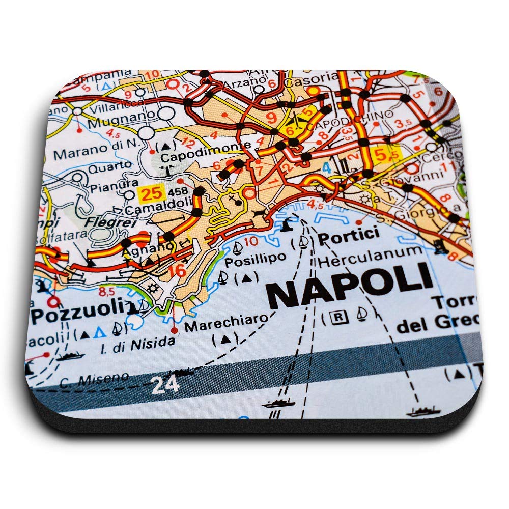 Destination Vinyl Ltd Multicolor 1 X Square Mdf Fridge Magnet - Napoli Naples Italy Italian Travel Map 45829