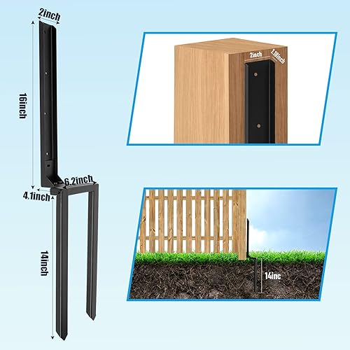 Miniatura 2 de Estacas de reparación de postes de acero resistente, 2 piezas de anclaje de poste de valla de doble punta de tierra para reparación de postes de