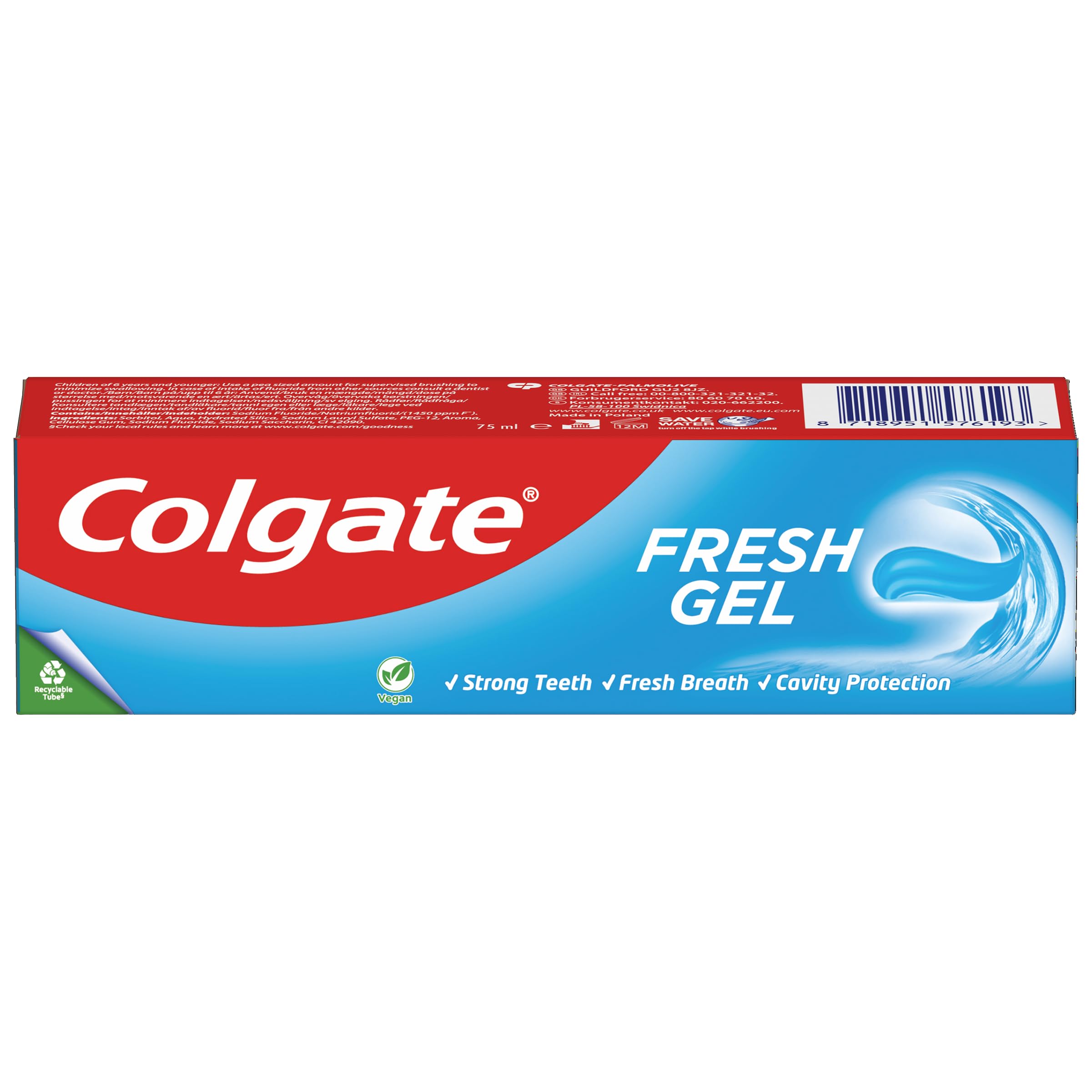Colgate Fresh Minty Gel Toothpaste 75ml | Fluoride Toothpaste | Fresh Mint Gel for Cavity Protection | Strengthens Enamel | Daily Oral Care | Fresh Breath