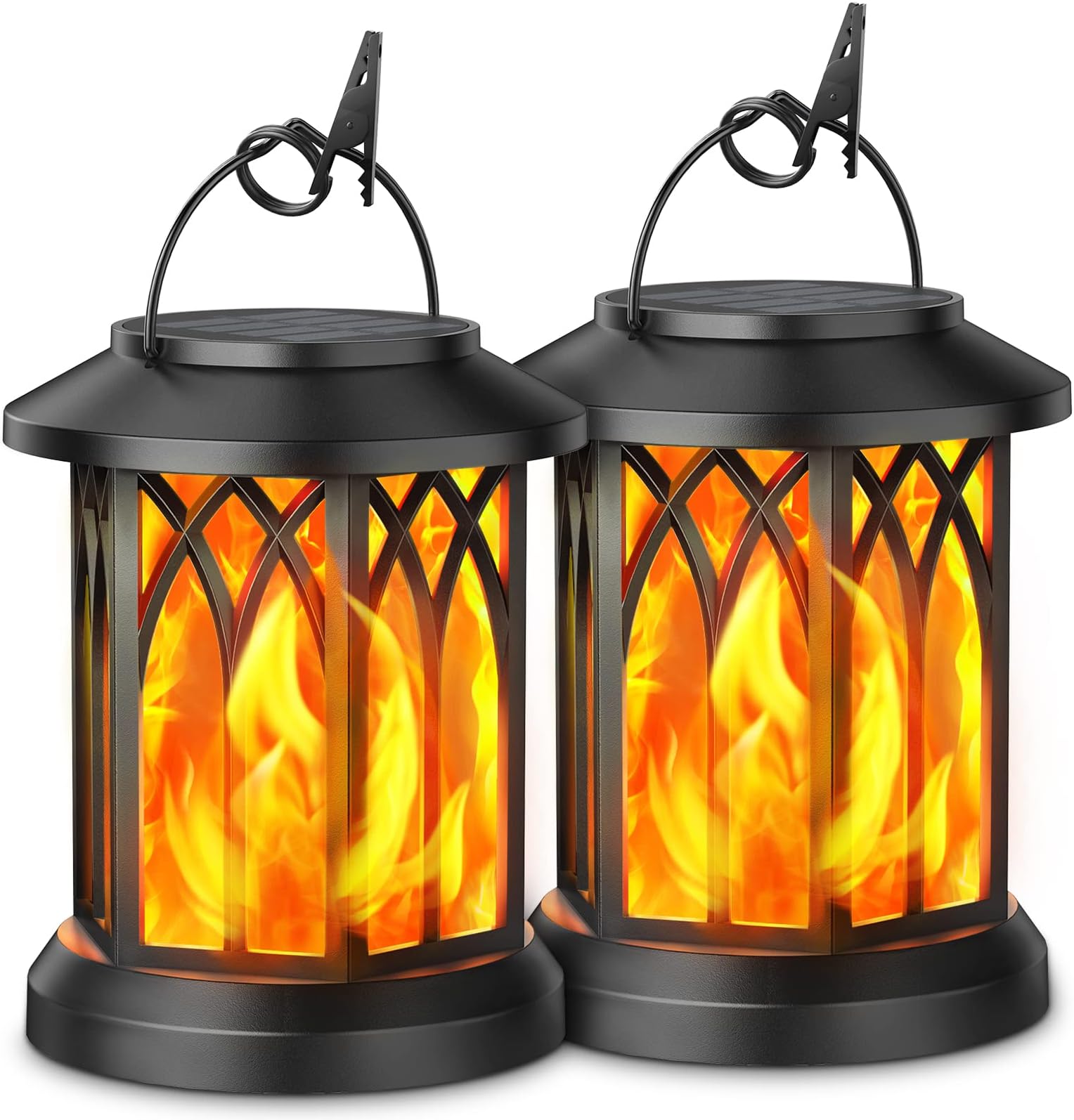 KOOPER Hanging Solar Lights Lantern Outdoor, Flickering Flames Solar Outdoor Lights, Solar Lanterns Outdoor Waterproof with Bigger Panel, Lanterns Decorative Outdoor for Yard Garden Decor, 2 Pack