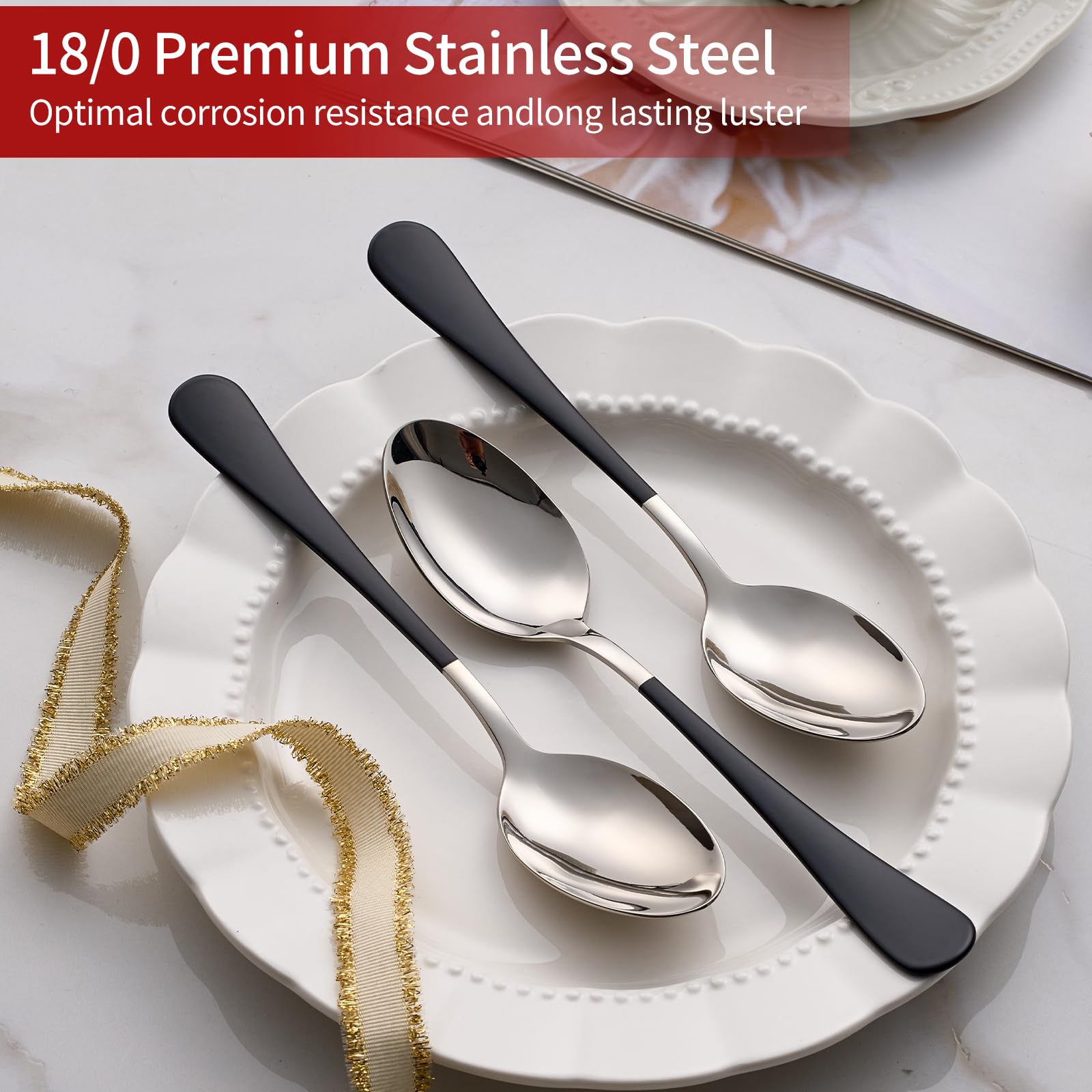 Onlycooker 24-Piece Black and Red Forks and Spoons Silverware Set — Amazon image 3