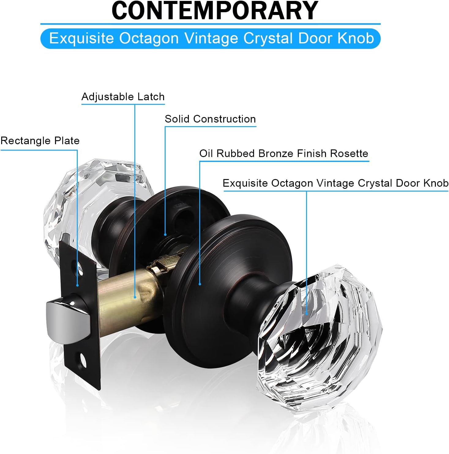 TOP оƒƒERS KNOBWELL 3 Pack Providence Octagon Crystal Glass Door Knob Set with Victorian Plate Rosettes in Oil Rubbed Bronze (Passage Hall/Closet) Frее Shірріng 🛒 KNOBWELL 3 Pack Providence Octagon Crystal Glass Door Knob Set with Victorian Plate Rosettes in Oil Rubbed Bronze (Passage Hall/Closet)