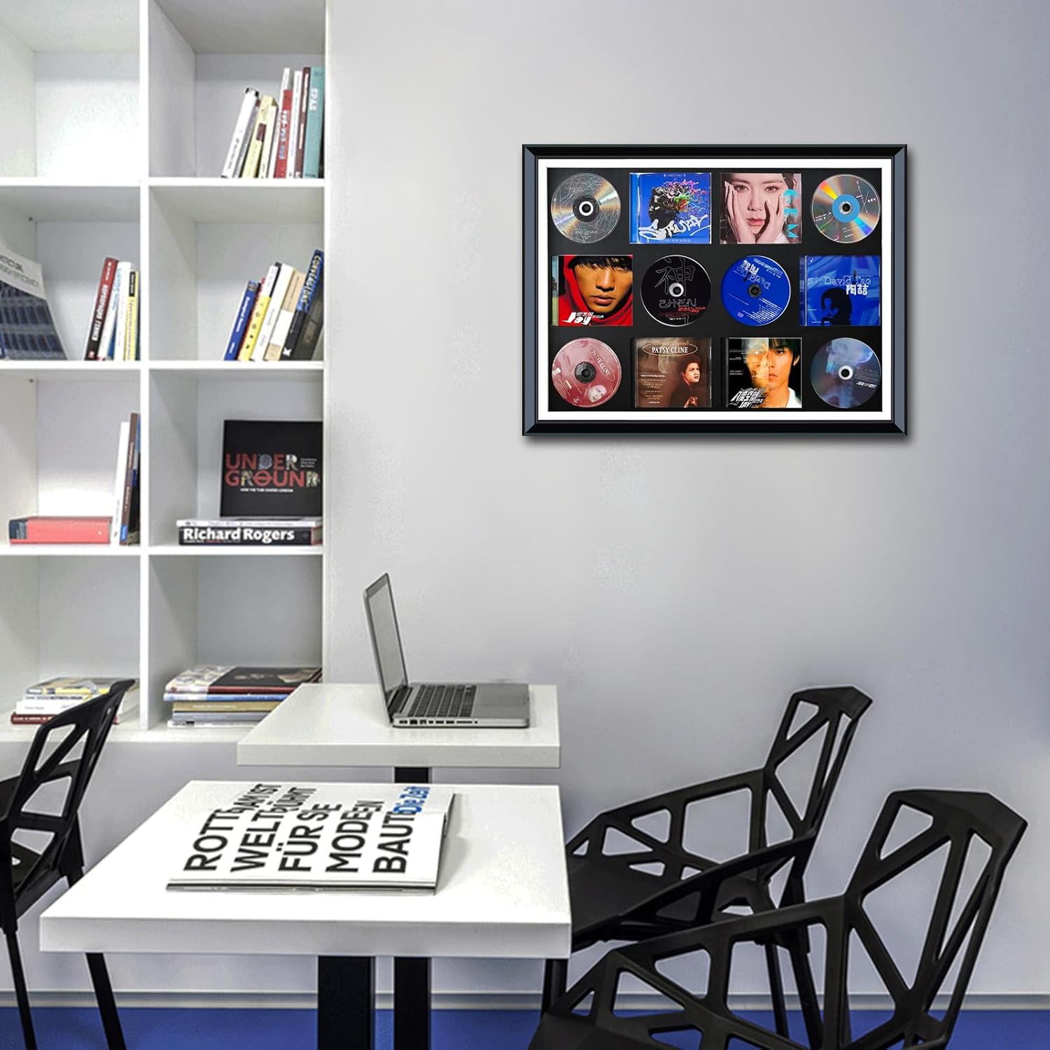 CD Case,CD/DVD Storage Rack Stand,Wood CD Display case/Frame,with high-definition tempered glass panel can accommodate6 standard size CDs and 6 covers.album cover display gift,music lover home décor