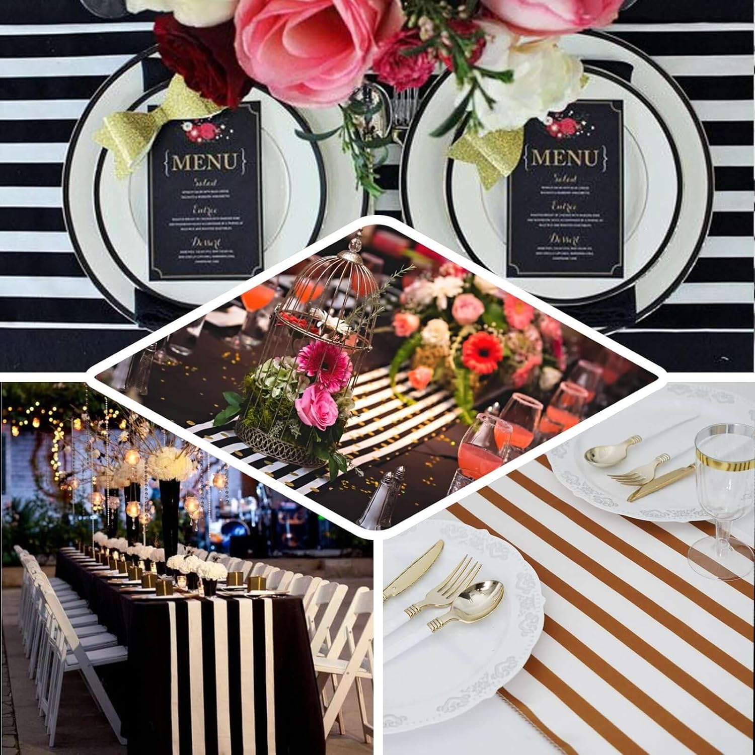Efavormart Ever Lovable Stripes Premium Table Runner for Wedding Party Decor Fit Rectangle and Round Table - Black / White
