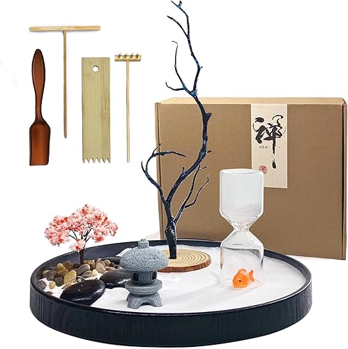 AOVOA Kit de jardín zen, juego de regalo de jardín zen japonés, decoración zen y accesorios de meditación para el hogar y la oficina con esfera de