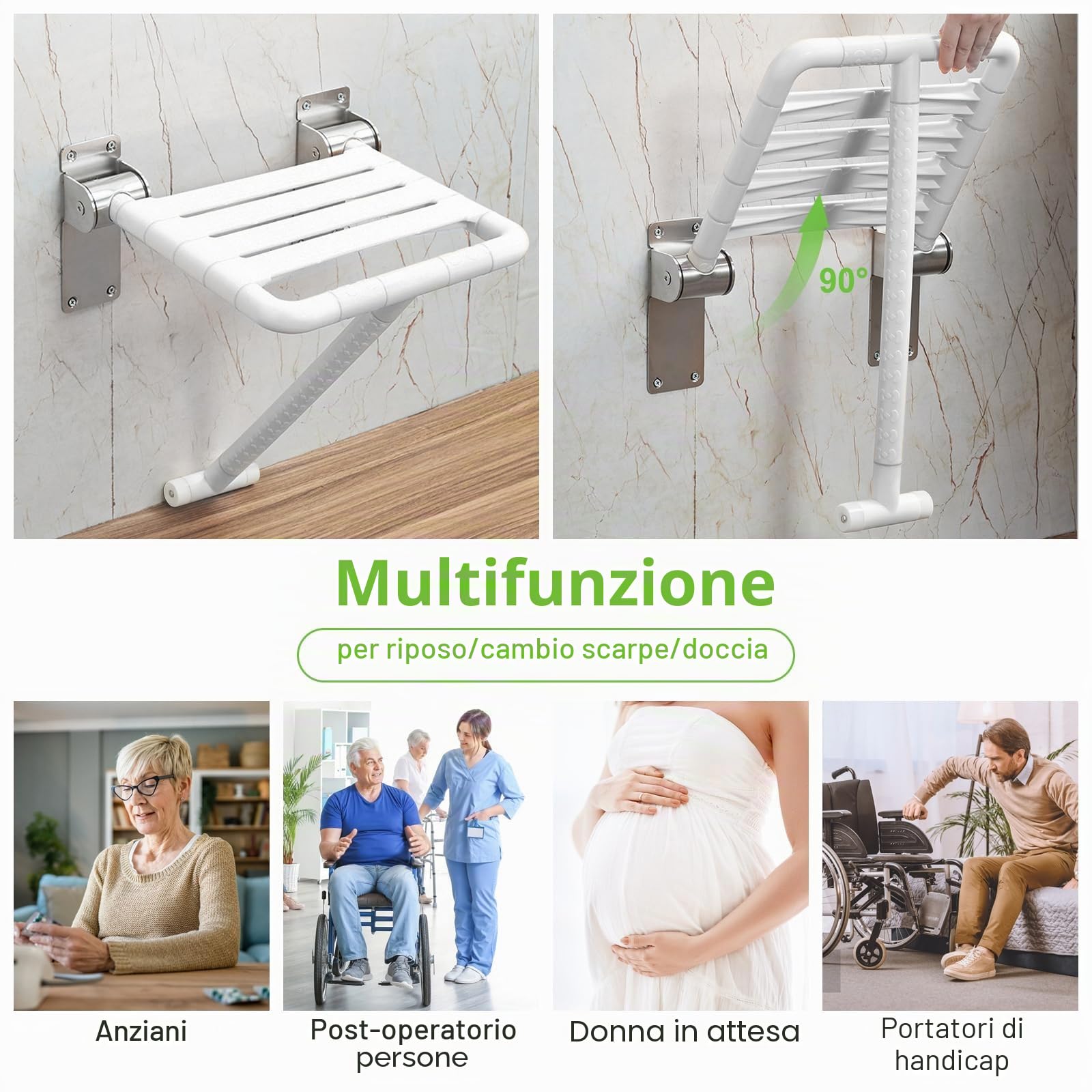 Sedile Doccia da Parete Ribaltabile Pieghevole per Disabili e Anziani | Sgabello Doccia Pieghevole a Muro, Sedile per Disabili Doccia, Sedile per Disabili Doccia Pieghevole 200kg