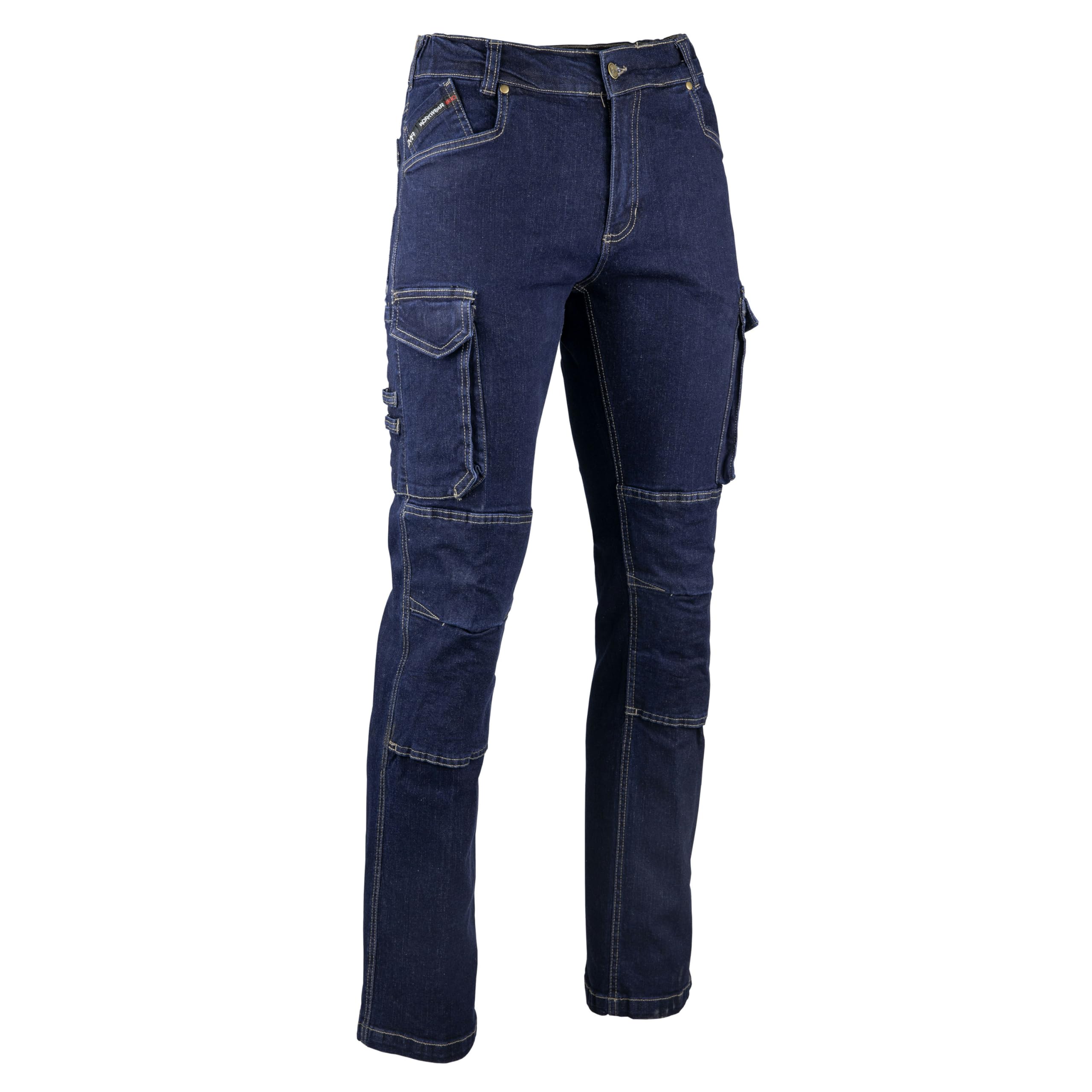 LMA WORKWEAR 1880 - Pantalon de Travail en Denim Stretch - 1624 Baril - Multipoches, Ultra-​Résistant, Extensible - Idéal BTP, Artisanat - Bleu Denim - Taille 52