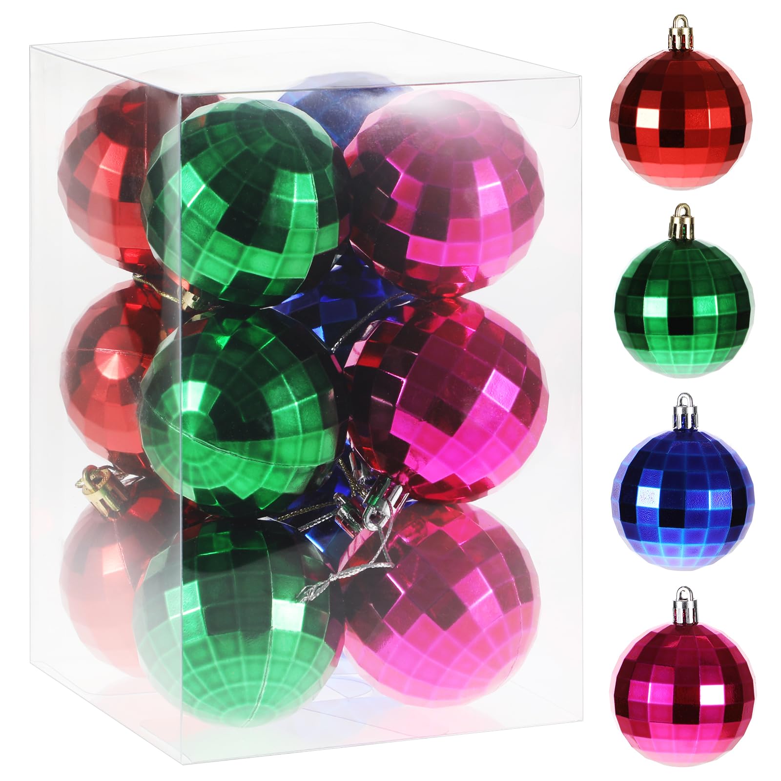 RELONGGI Christmas Tree Baubles, 12pcs 6cm Pre-Strung Christmas Baubles，Shatterproof Ornaments for Birthday, Halloween, Holiday, Wedding, Christmas Tree Decorations (Mix, Medium)
