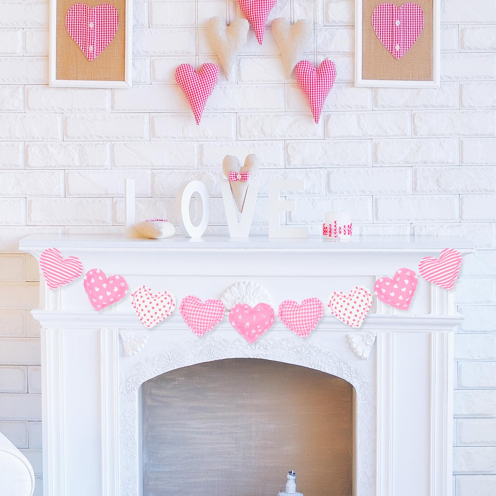 Whaline 3D Rosa Weiß Herz Girlande Vormontiert Herz Stoff Wimpelkette Girlande für Tag Hochzeit Jahrestag Party Hängende Dekorationen