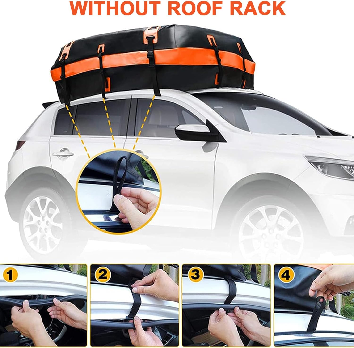 XhuangTech Rooftop Cargo Carrier Bag – 100% Waterproof 15/20 Cubic feet Heavy Duty Roof Bag, 840D PVC Rooftop Car Bag - Fits Cars with/Without Rack (15 Cubic Feet)