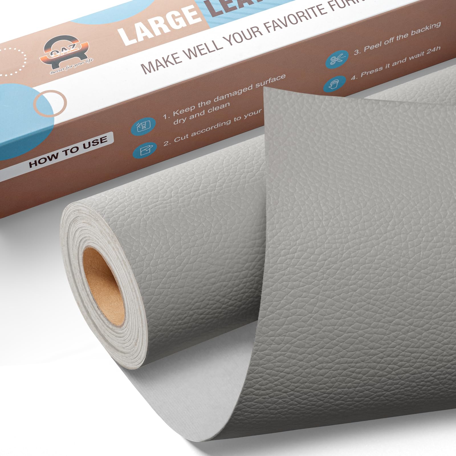Grande Nastro di Riparazione in Pelle, 40 x 80 cm Toppe autoadesive in pelle, Kit Riparazione Pelle Patch Pelle Adesiva per Seggiolino Auto, Divano, Sedia, Reclinabile, Stivale, Borse - Grigio