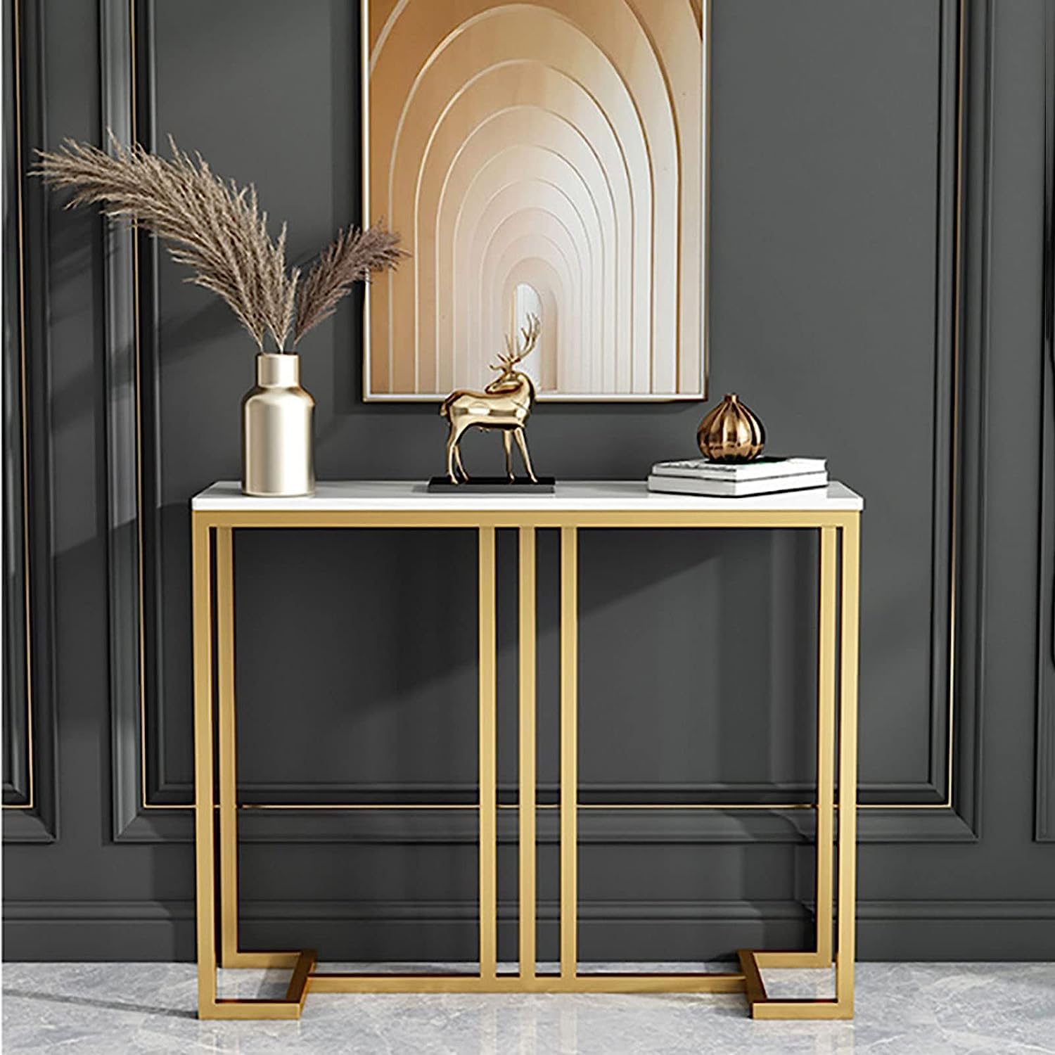 Weston Crafts Living Room Side Table Entrance Table, with Metal Frame, Simple Sofa Table, Console Table for Small Space 1