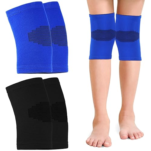 2 pares de rodilleras para niños, rodilleras de compresión para niños, para baloncesto, voleibol, deportes, gimnasia (azul, negro, M)