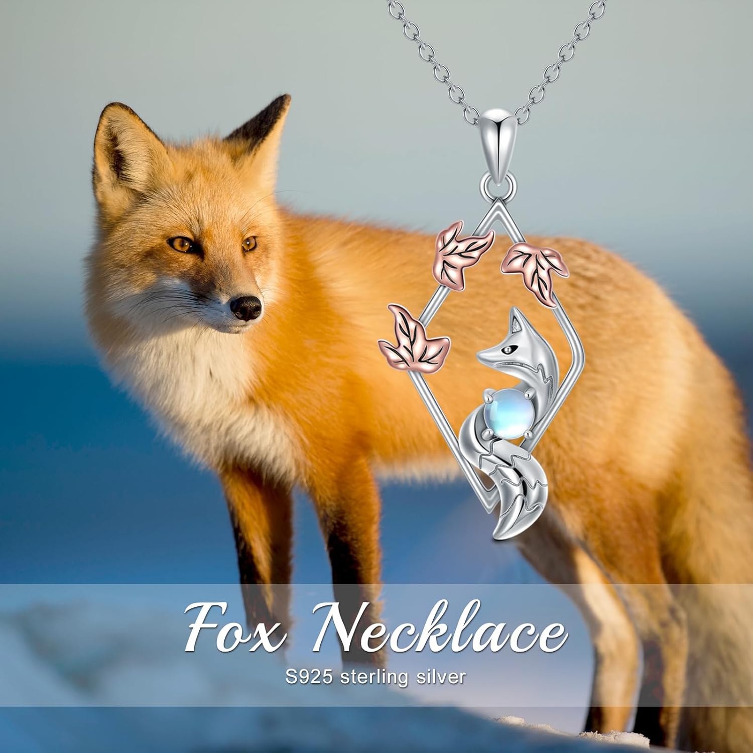 Fox Necklace 925 Sterling Silver Moonstone Pendant Necklace Fox Jewelry Gifts for Women - Image 6