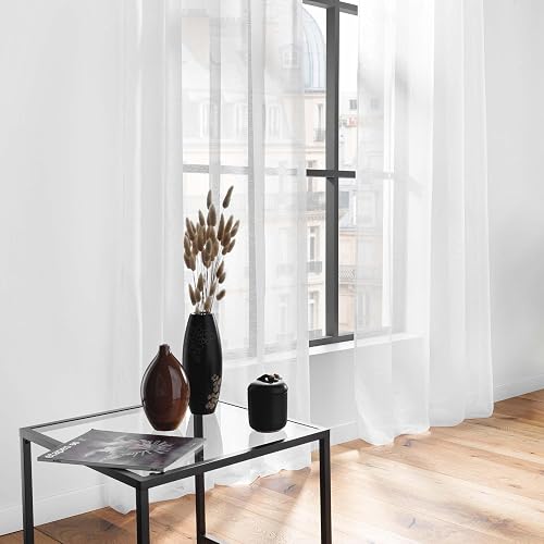 Douceur d'Intérieur Voilage à Oeillets (140 x 240 cm) Lissea Blanc, Voile Sablé - Blanc - 140L X 240H cm (1 Panneaux)