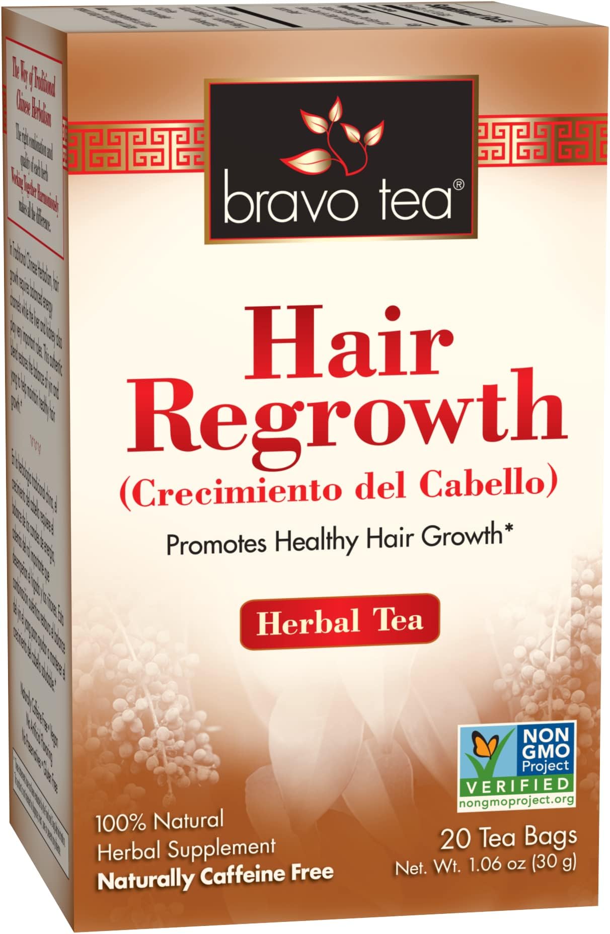 Bravo Tea Hair Regrowth Herbal Tea Caffeine Free, 20 Tea Bags