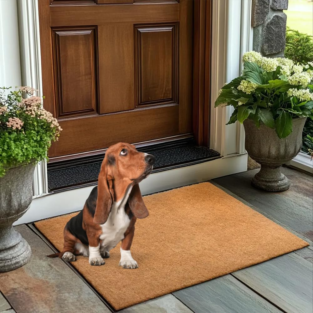Nicoman Brown Artificial Coir Scraper Door Mat 44 x 75 cm, Brown Cut To Size Boot Scraper Brush Outdoor Indoor, Eco-Friendly Non Slip Large Coir Dirt Trapper,Mud & Dirt, Pet friendly