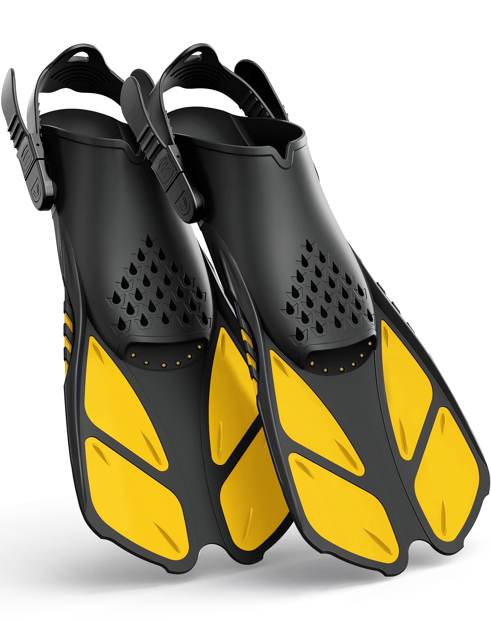 Greatever Snorkel Fins Adjustable Buckles Open Heel Swim Flippers Travel Size Short Swim Fins for Snorkeling Diving Swimming Adult Men Womens