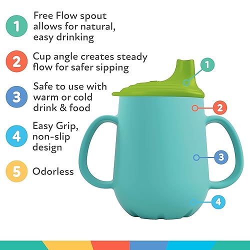 Miniatura 6 de Nuby First Training Cup - Taza de silicona con boquilla de flujo libre y diseño de fácil agarre, 2 onzas, más de 6 meses, morado y rosa