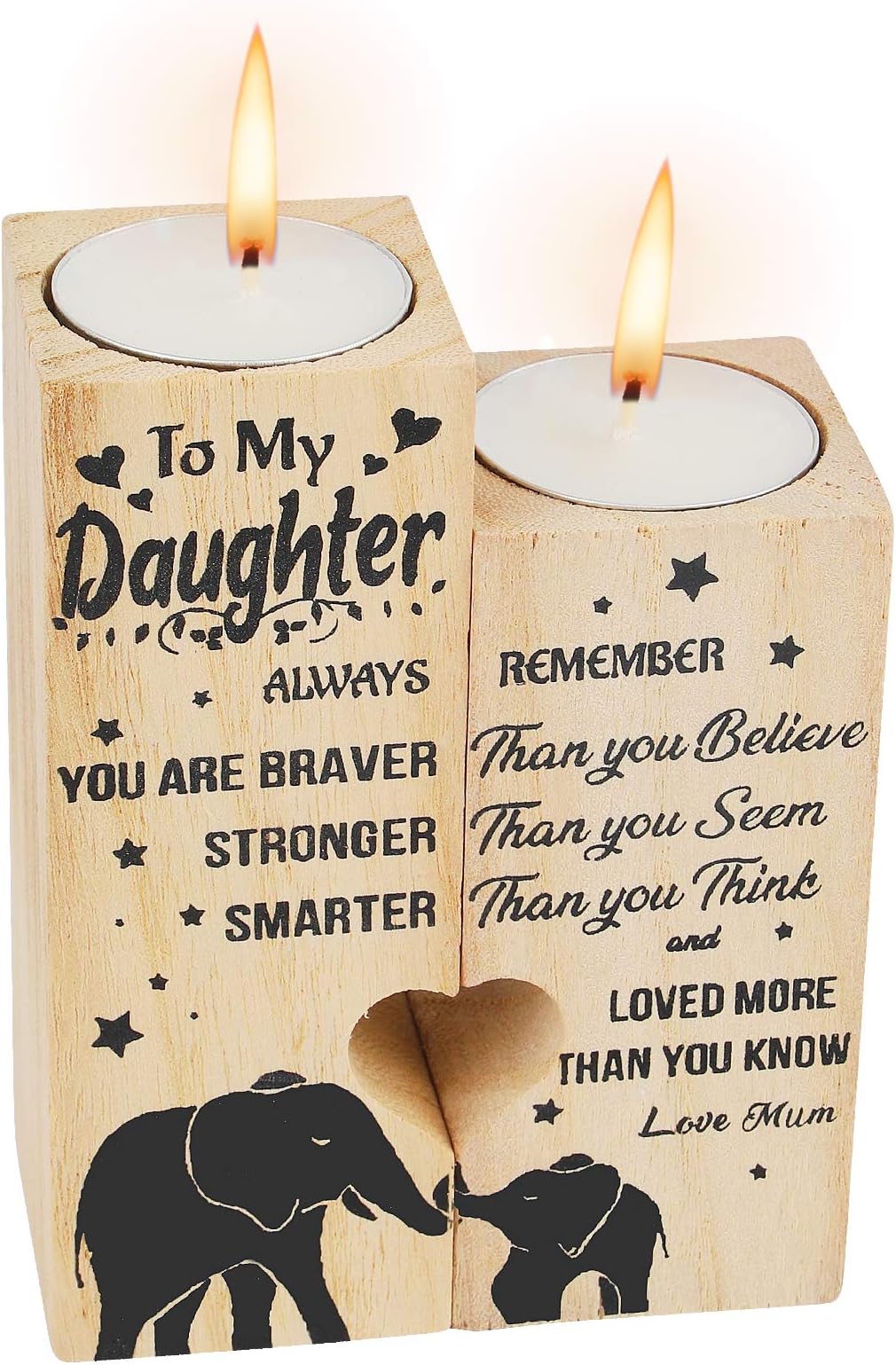 HYHWooden Candle Holder for my Daughter,Heart-shaped Candlestick Holders-You are Braver Stronger Smarter Decoration Gift (Wood-to my daughter1)