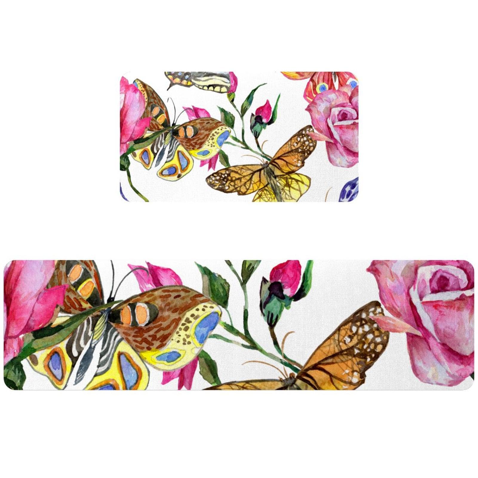 Alfombrillas de cocina antideslizantes y lavables con diseño de mariposas exóticas