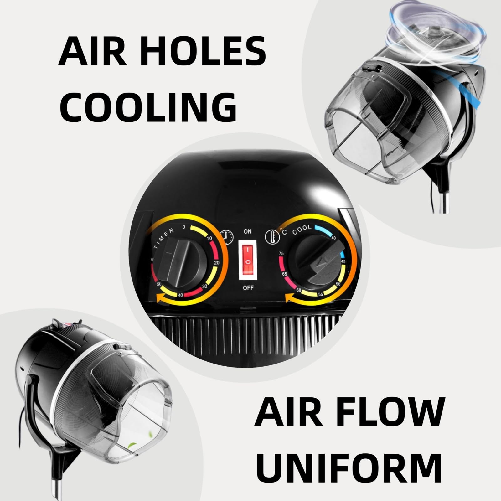 LIFEZEAL Casco Asciugacapelli Professionale 1050W z Regulowanym Stojakiem do Salonu Fryzjerskiego