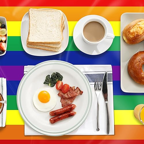 Miniatura 4 de Paquete de 6 manteles rectangulares de plástico impermeables de 107 x 54 pulgadas, para fiestas de cumpleaños, mes del orgullo, fiestas temáticas