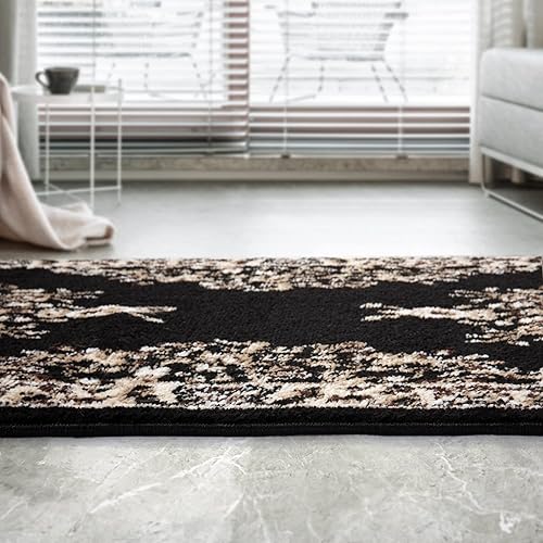 Vista 61 de Antep Rugs - Alfombra oriental de 6x9 con medallón tradicional para interior Siesta (beige negro, 6 pies 7 pulgadas x 9 pies)