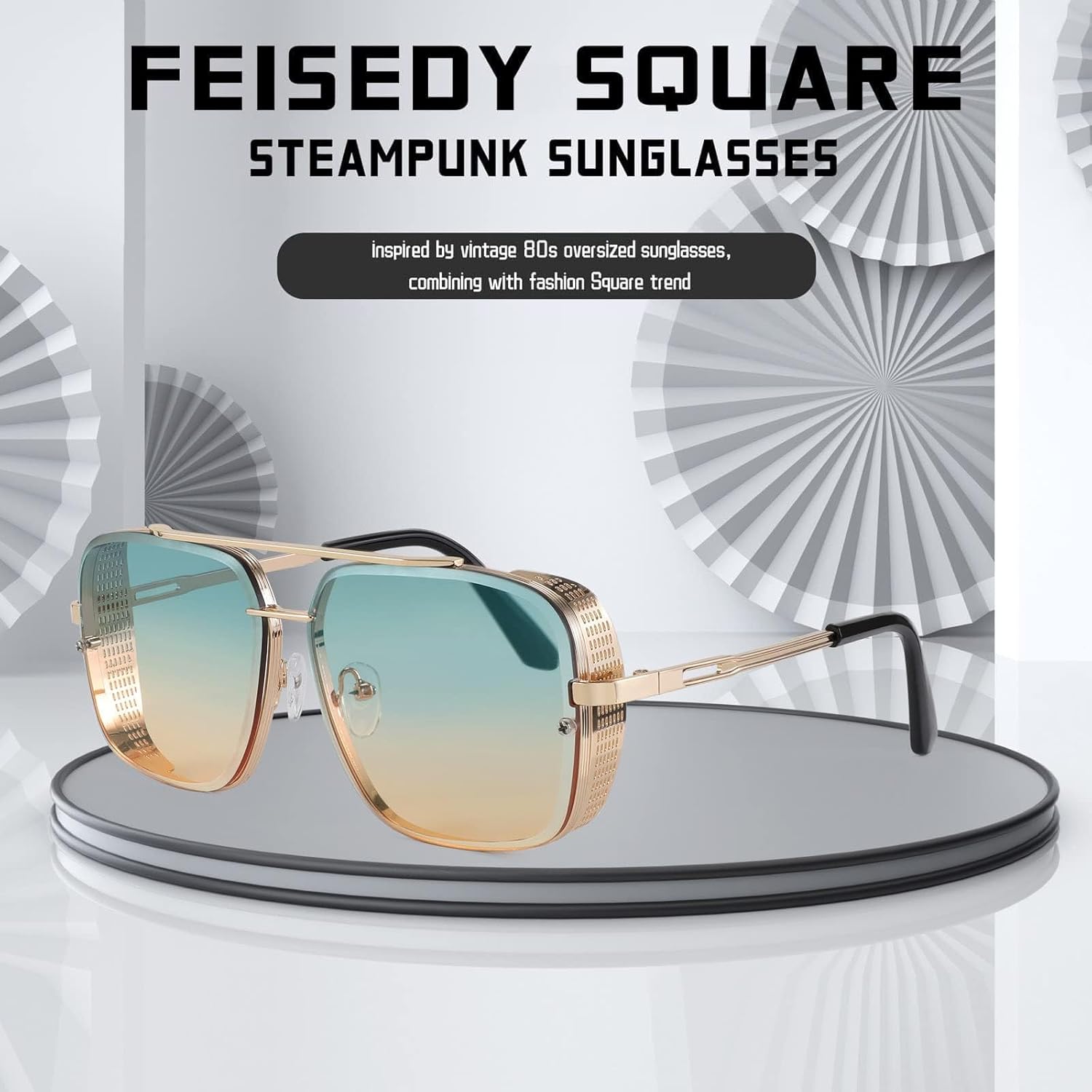 FEISEDY Sunglasses Mens Women Vintage Pilot Square Trendy Metal Steampunk Fishing Driving Sun Glasses B2894 - Image 7