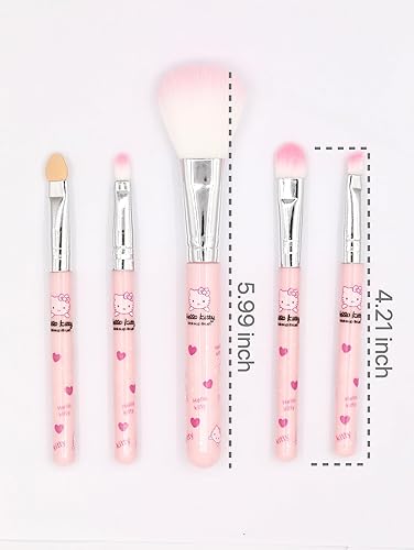 Miniatura 7 de Juego de brochas de maquillaje con bonito diseño de gatito, 5 pinceles, 1 espejo. Regalo ideal para el día de San Valentín o cumpleaños para