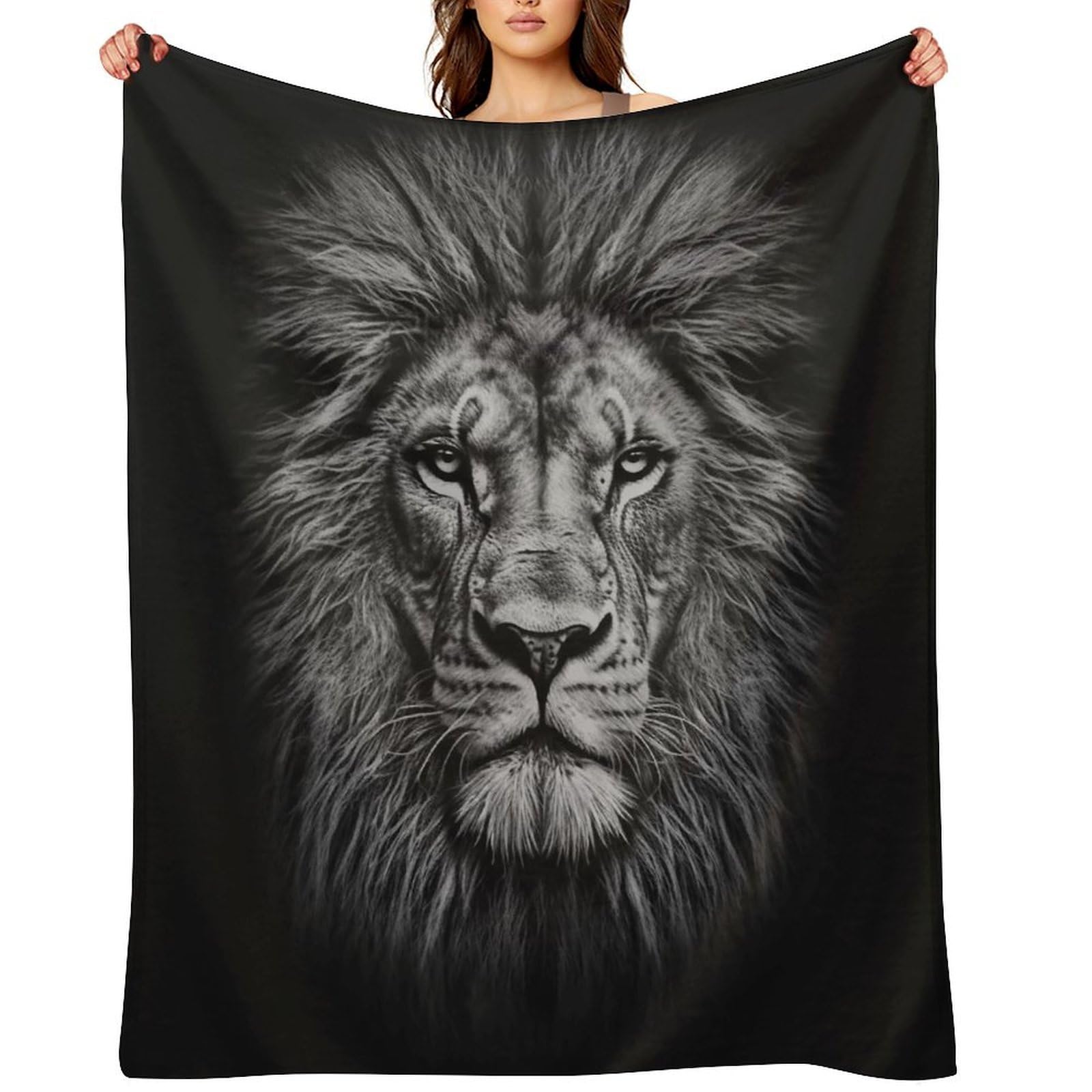 Black and White Lion Head Throw Blanket for Couch and Bed Super Soft Warm Lightweight Throw Blankets Cozy Fuzzy Flannel Blanket Personalized Decorative Blankets for Sofa Decor 60"x80"