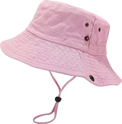 Sombrero unisex de algodón Boonie de verano para exteriores, plegable, para pesca, sombrero de playa con cuerda para mujeres y hombres