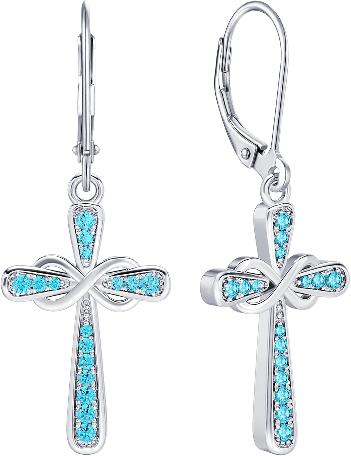 YL Cross Earrings 925 Sterling Silver Infinity Dangle Drop Earrings Birthstone Criss Leverback Jewelry